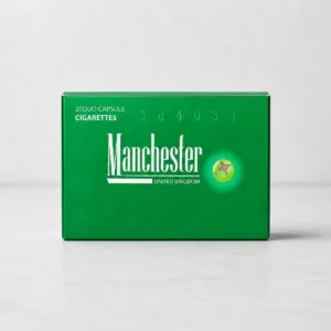 Manchester Green Crush packaging photographed for a product, label, and adult-use facts page