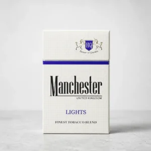 Manchester Light Blue packaging photographed for a product, label, and adult-use facts page