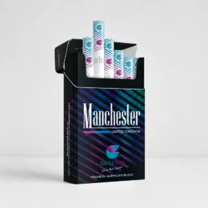 Manchester Double Drive packaging photographed for a product, label, and adult-use facts page