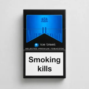 Marlboro Ice Blast packaging photographed for a product, label, and adult-use facts page