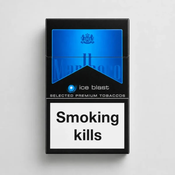 Marlboro Ice Blast packaging photographed for a product, label, and adult-use facts page