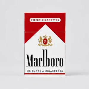 Marlboro Red packaging photographed for a product, label, and adult-use facts page